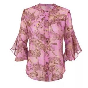 Cabi 5711 Minx Blouse Lilac Leopard Blouse Top Generous XS excellent!